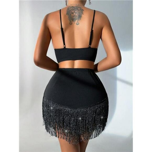 SXY Fringed Sleeveless Tassel Top And Bodycon Skirt Two-Piece Set - Picture 2 of 5